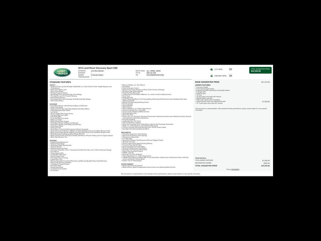 used 2015 Land Rover Discovery Sport car, priced at $12,128