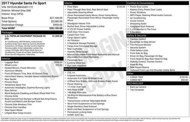 used 2017 Hyundai Santa Fe Sport car, priced at $10,264