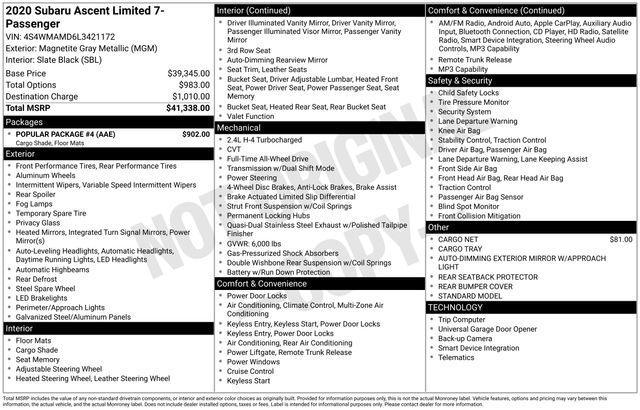 used 2020 Subaru Ascent car, priced at $20,215