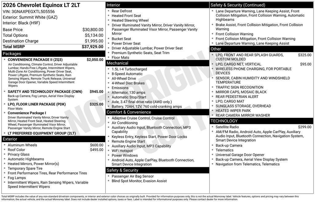 new 2026 Chevrolet Equinox car, priced at $36,929