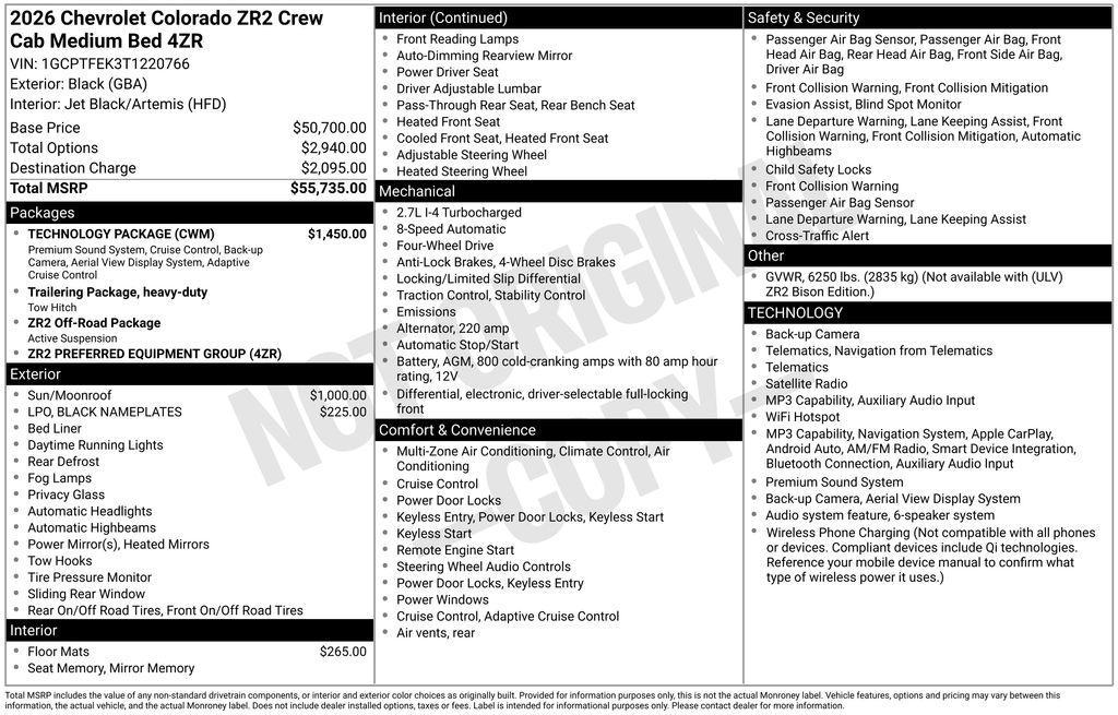 new 2026 Chevrolet Colorado car, priced at $55,310