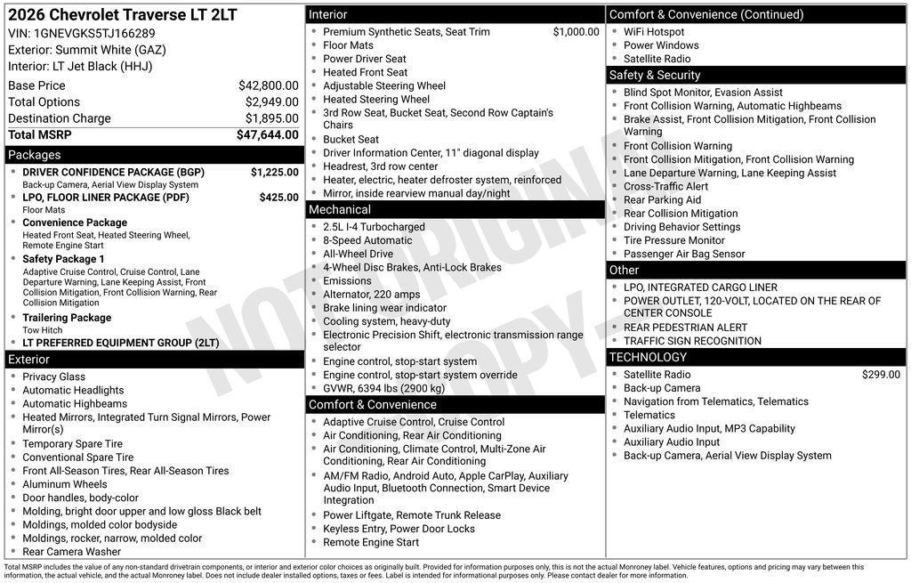new 2026 Chevrolet Traverse car, priced at $46,144