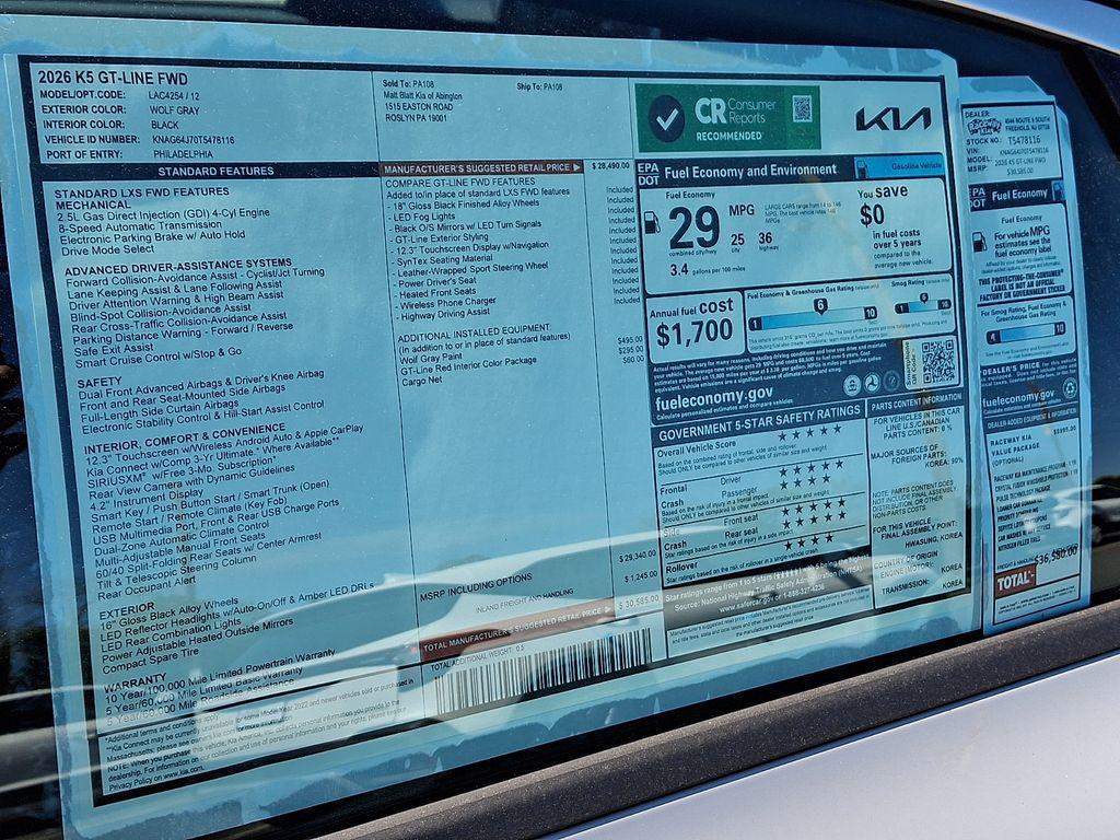 new 2026 Kia K5 car, priced at $29,335