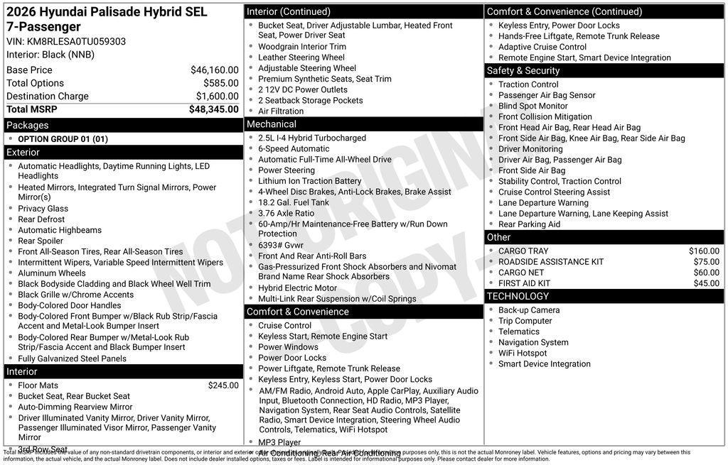 new 2026 Hyundai Palisade Hybrid car, priced at $47,595