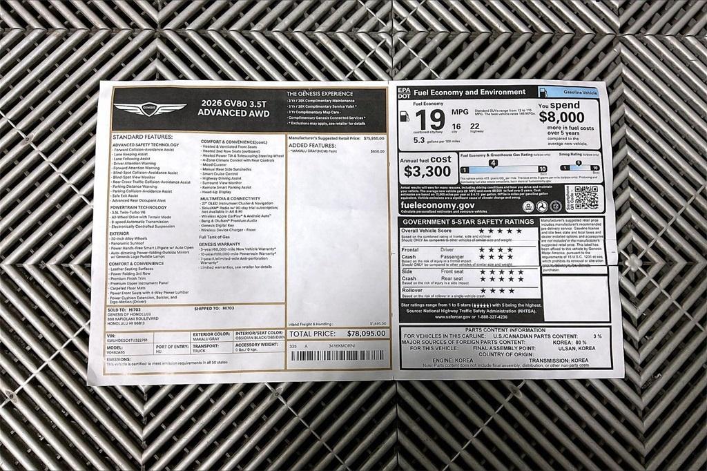new 2026 Genesis GV80 car, priced at $84,983