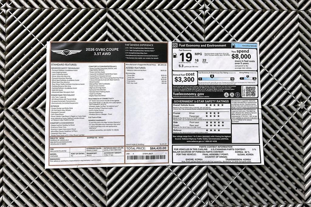 new 2026 Genesis GV80 Coupe car, priced at $91,308