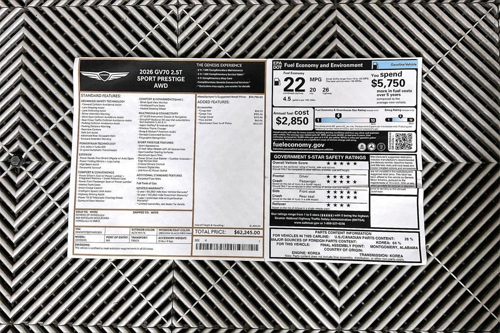 new 2026 Genesis GV70 car, priced at $69,133