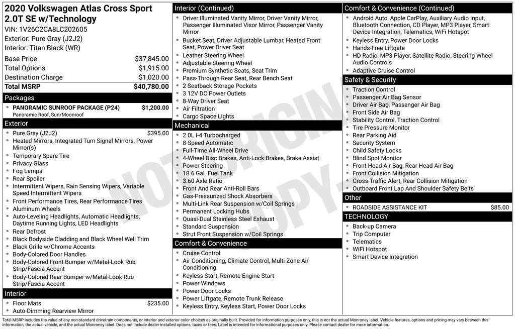 used 2020 Volkswagen Atlas Cross Sport car, priced at $22,699