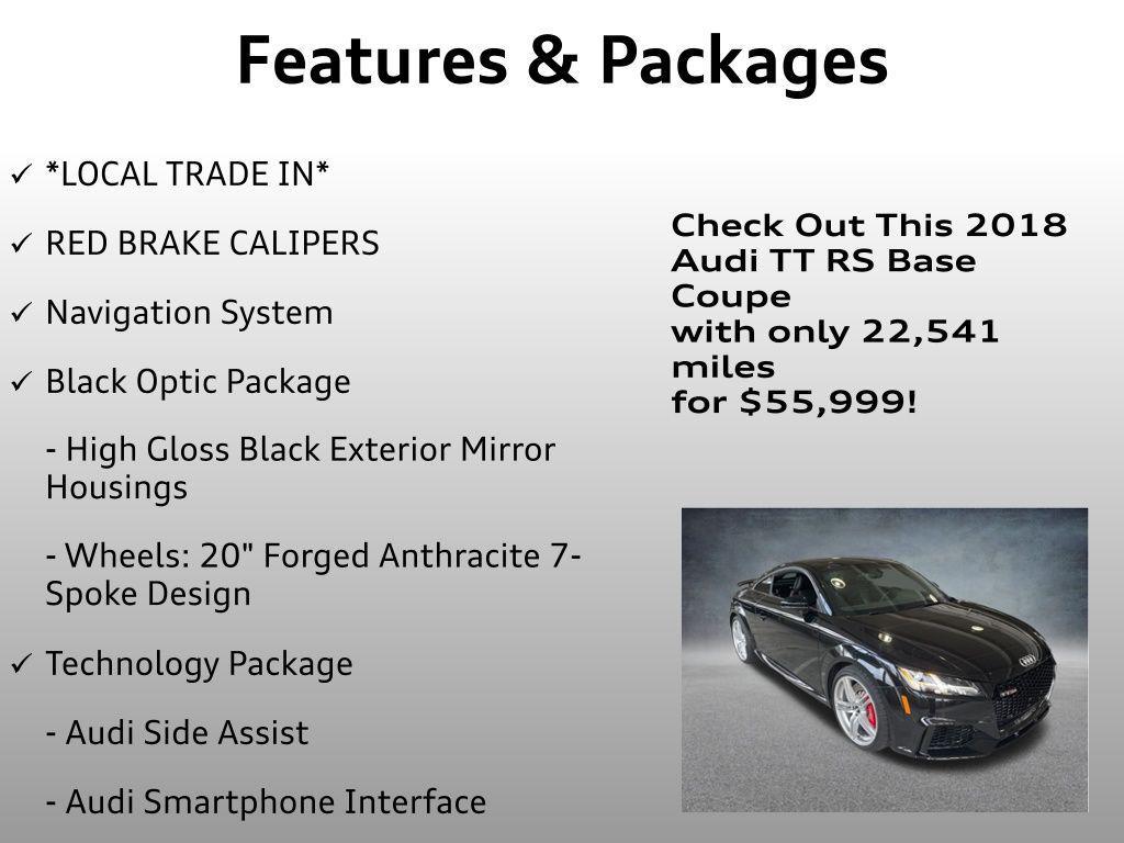 used 2018 Audi TT RS car, priced at $55,999