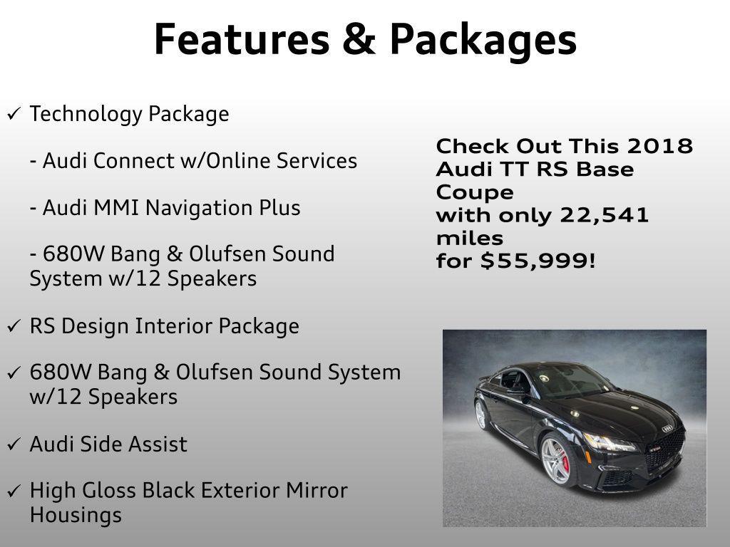 used 2018 Audi TT RS car, priced at $55,999