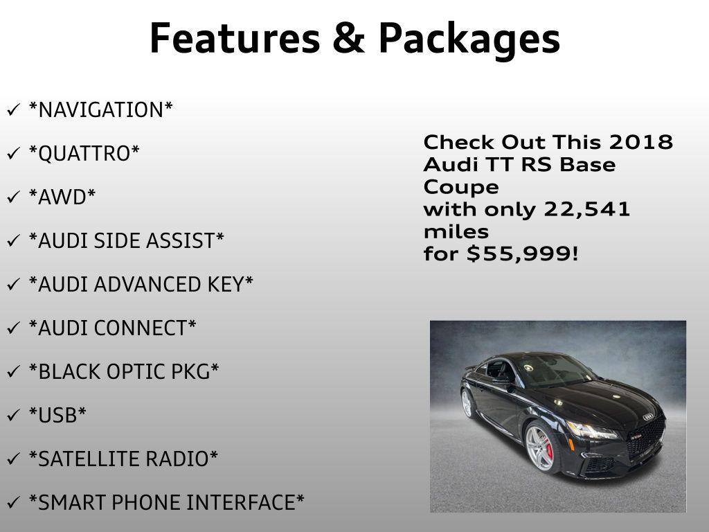 used 2018 Audi TT RS car, priced at $55,999
