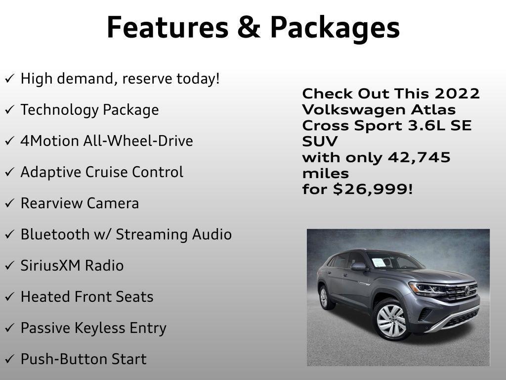 used 2022 Volkswagen Atlas Cross Sport car, priced at $26,999