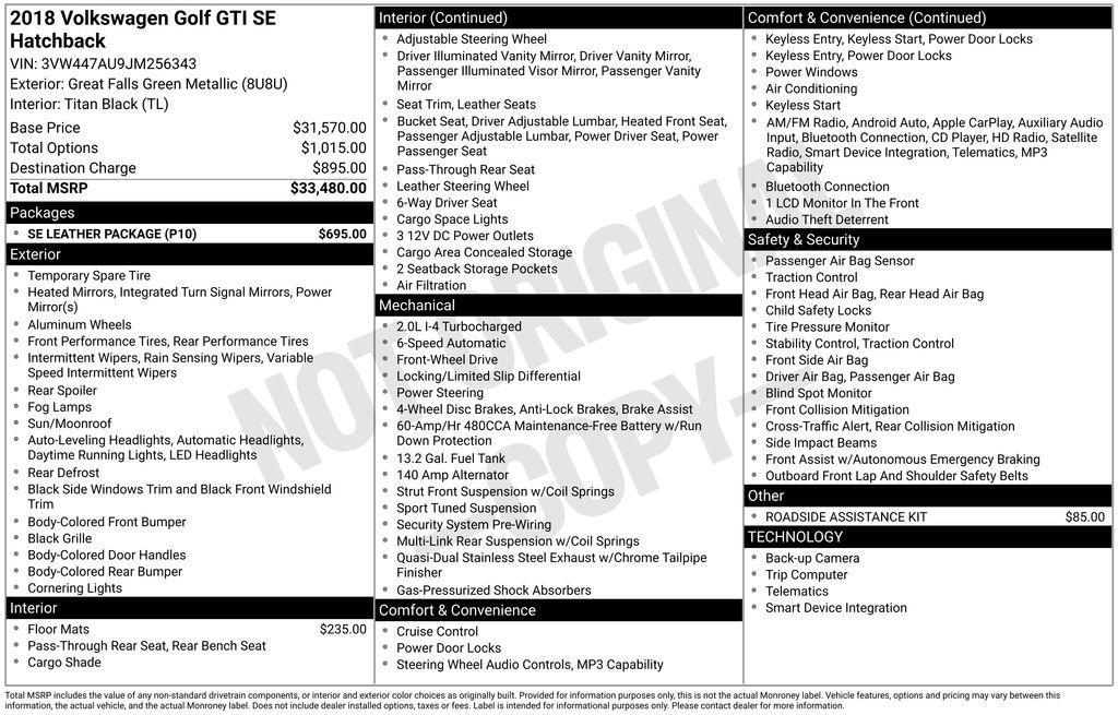 used 2018 Volkswagen Golf GTI car, priced at $23,499