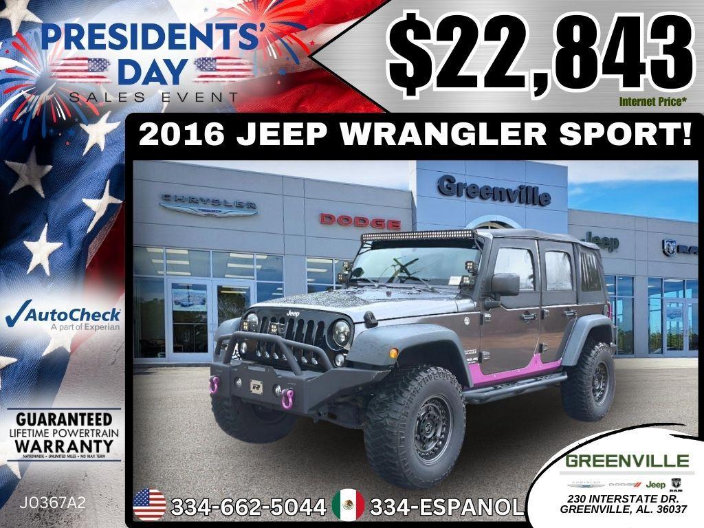 used 2016 Jeep Wrangler Unlimited car, priced at $22,843