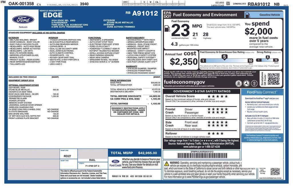 used 2024 Ford Edge car, priced at $29,000
