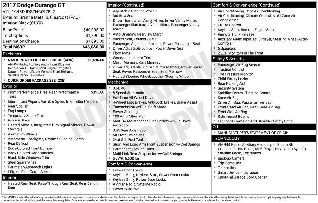 used 2017 Dodge Durango car, priced at $15,000