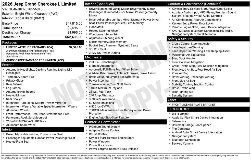 new 2026 Jeep Grand Cherokee L car, priced at $51,485