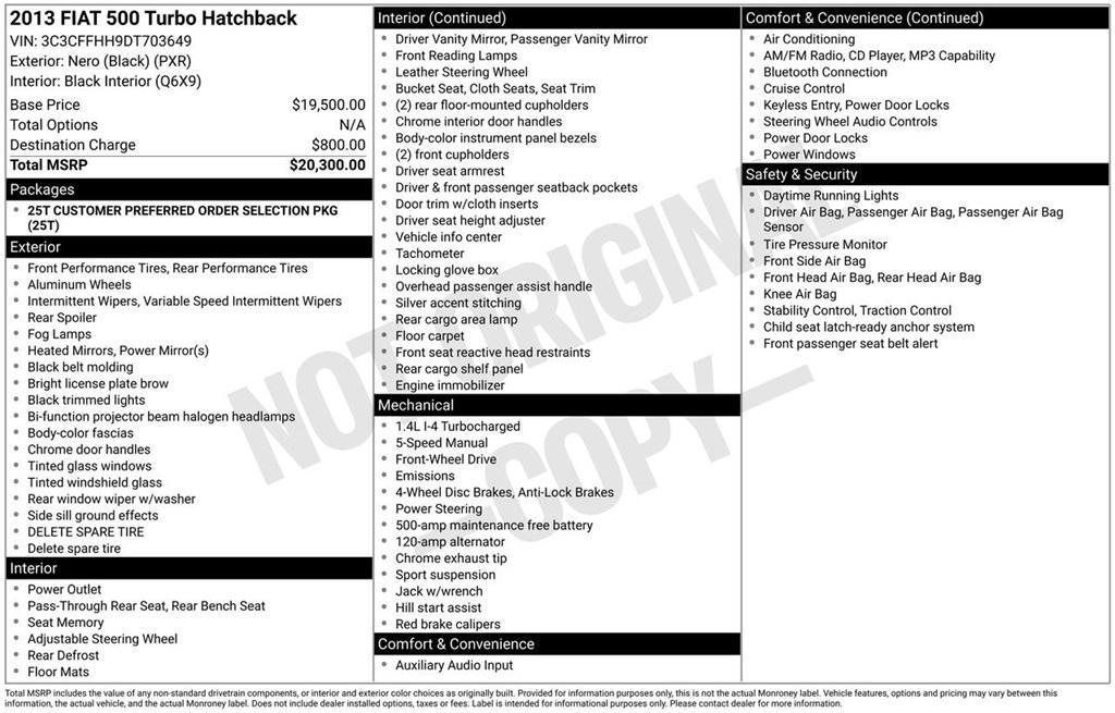 used 2013 FIAT 500 car, priced at $5,129