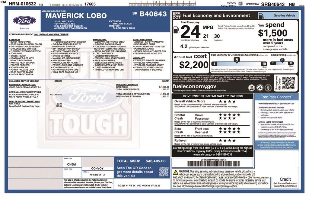 new 2025 Ford Maverick car, priced at $43,405