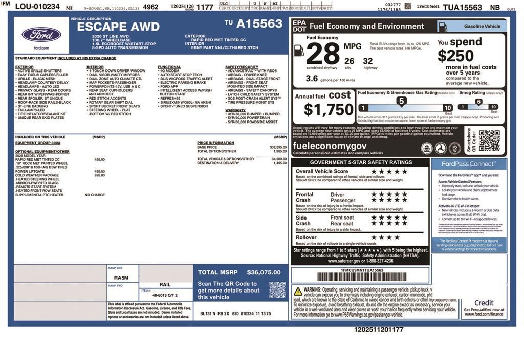 new 2026 Ford Escape car, priced at $36,075