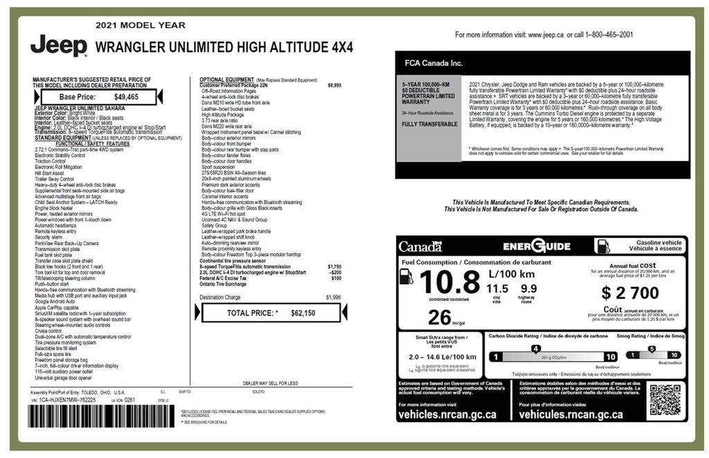 used 2021 Jeep Wrangler Unlimited car, priced at $32,987