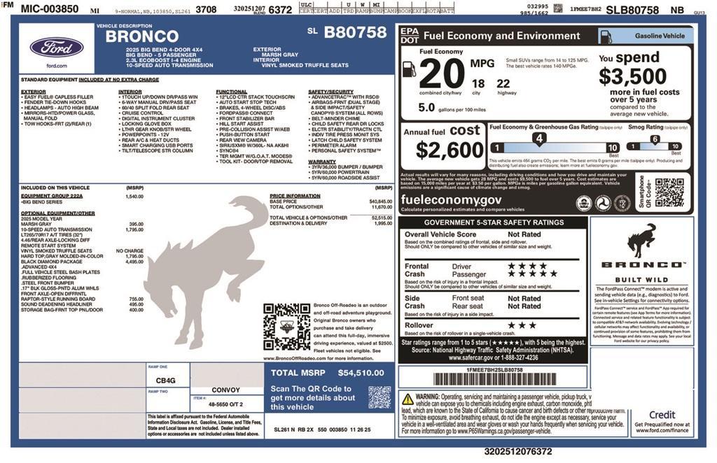 new 2025 Ford Bronco car, priced at $54,510