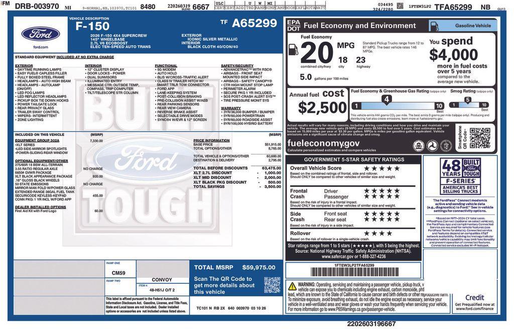 new 2026 Ford F-150 car, priced at $60,255