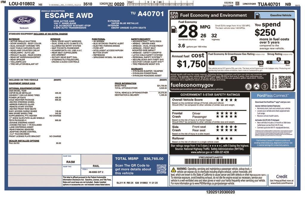 new 2026 Ford Escape car, priced at $36,765