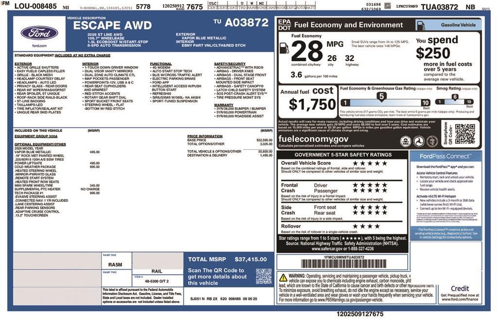 new 2026 Ford Escape car, priced at $37,415