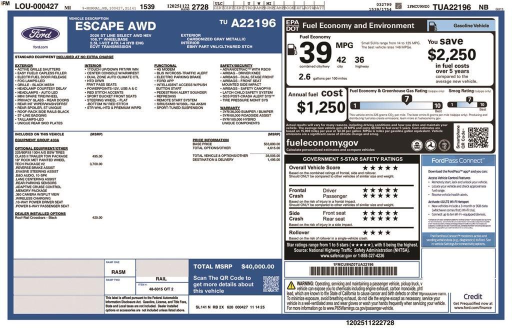 new 2026 Ford Escape car, priced at $40,000
