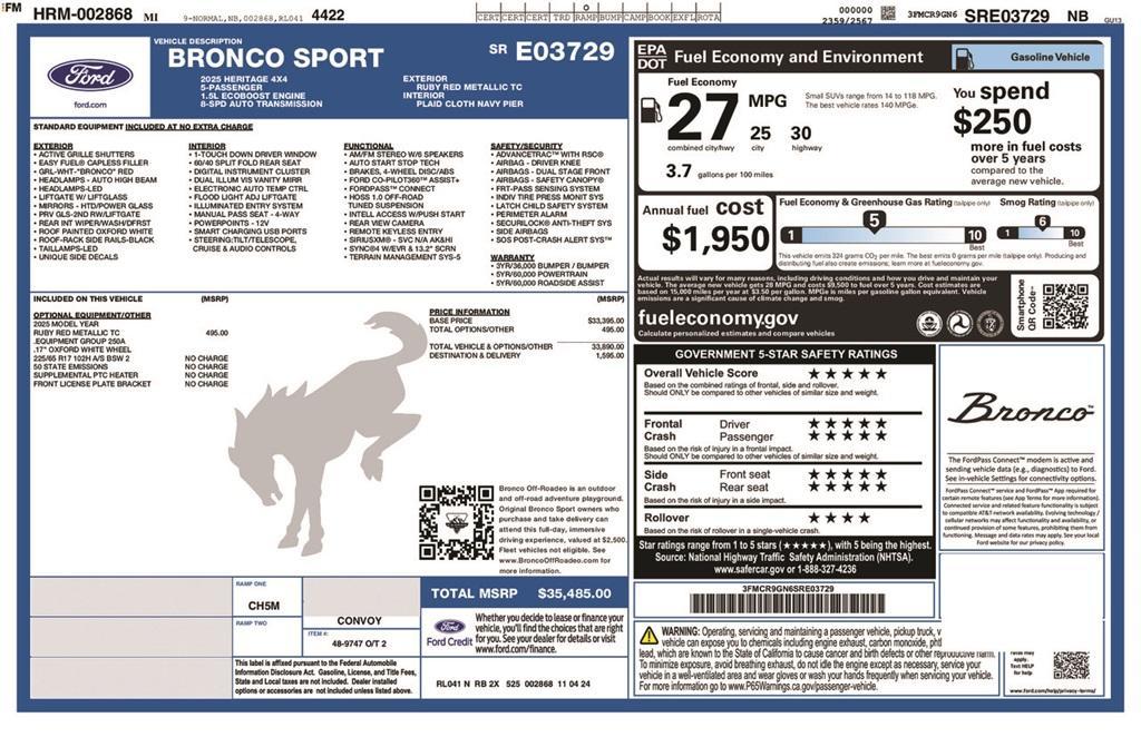 new 2025 Ford Bronco Sport car, priced at $35,485