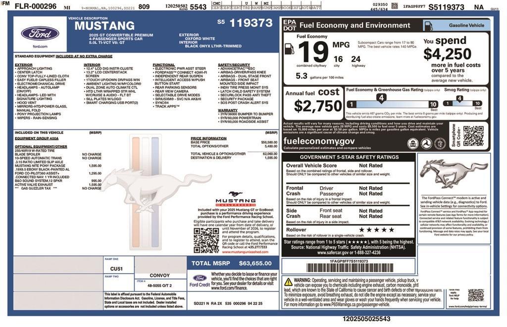 new 2025 Ford Mustang car, priced at $63,655