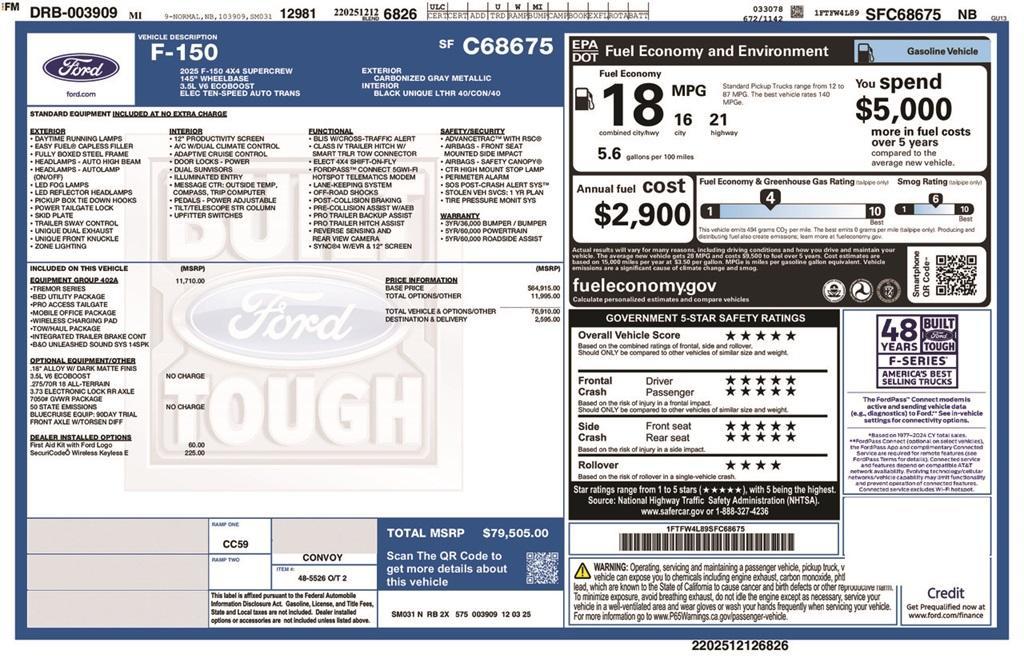 new 2025 Ford F-150 car, priced at $79,505