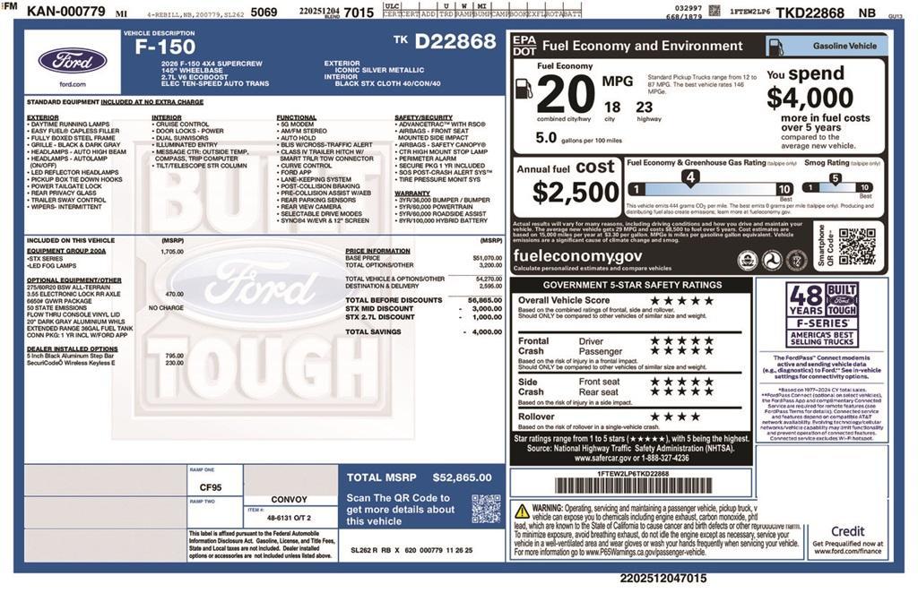 new 2026 Ford F-150 car, priced at $52,865