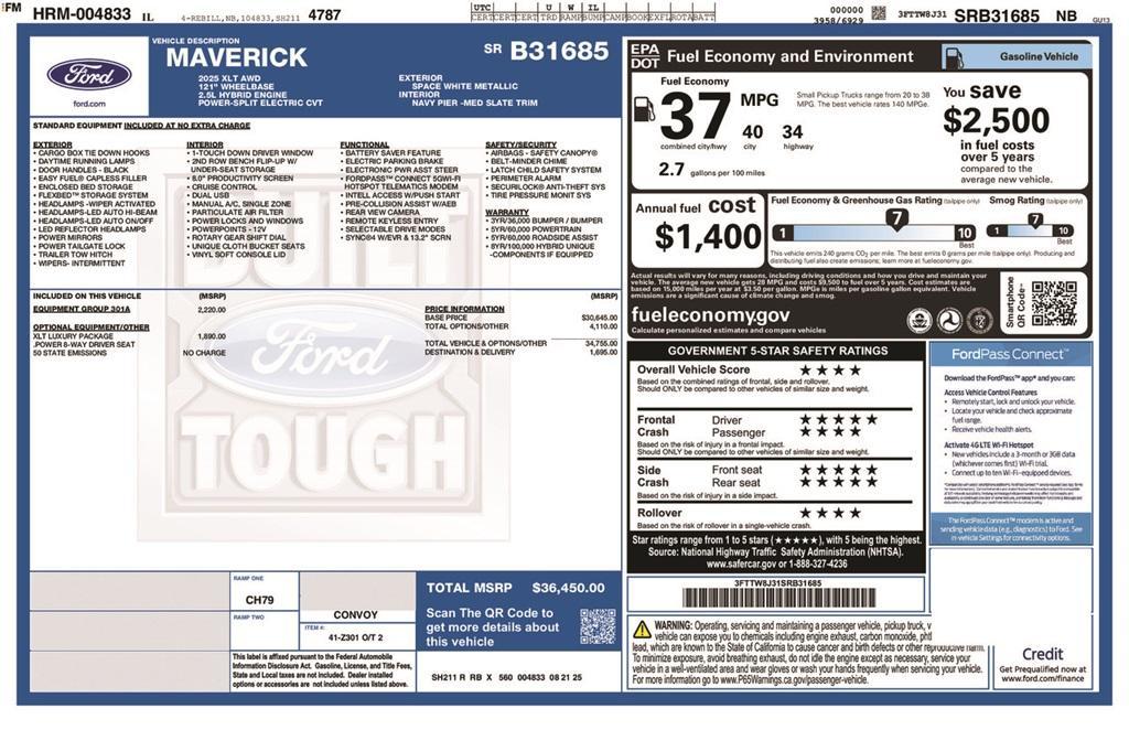 new 2025 Ford Maverick car, priced at $36,450