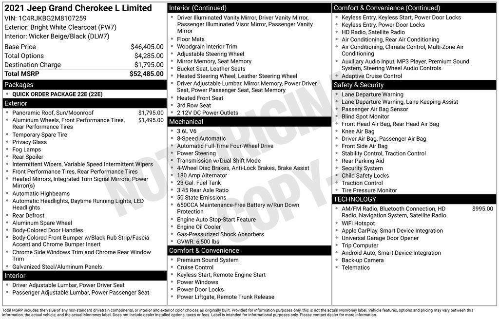 used 2021 Jeep Grand Cherokee L car, priced at $26,900