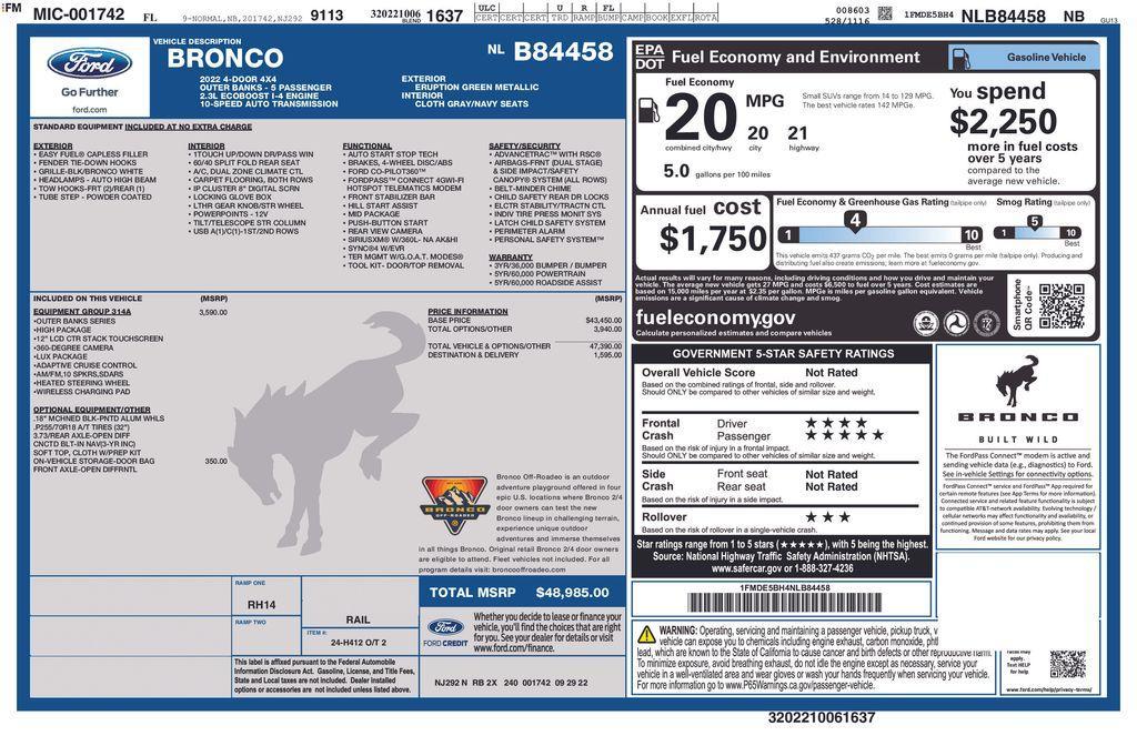 used 2022 Ford Bronco car, priced at $35,500