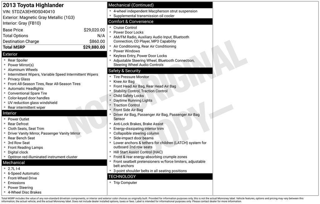 used 2013 Toyota Highlander car, priced at $11,900
