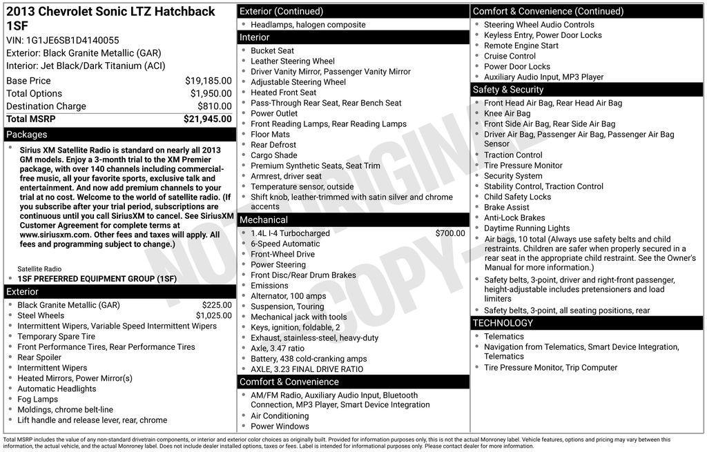 used 2013 Chevrolet Sonic car, priced at $6,500