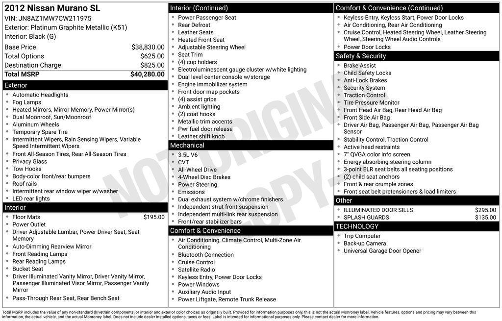 used 2012 Nissan Murano car, priced at $7,250