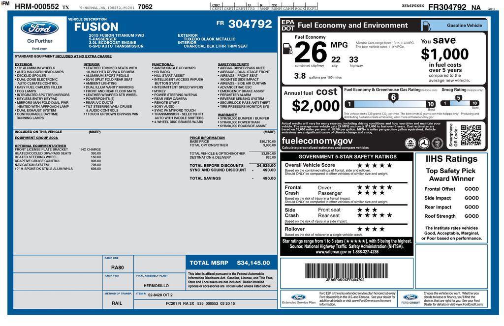used 2015 Ford Fusion car, priced at $8,900