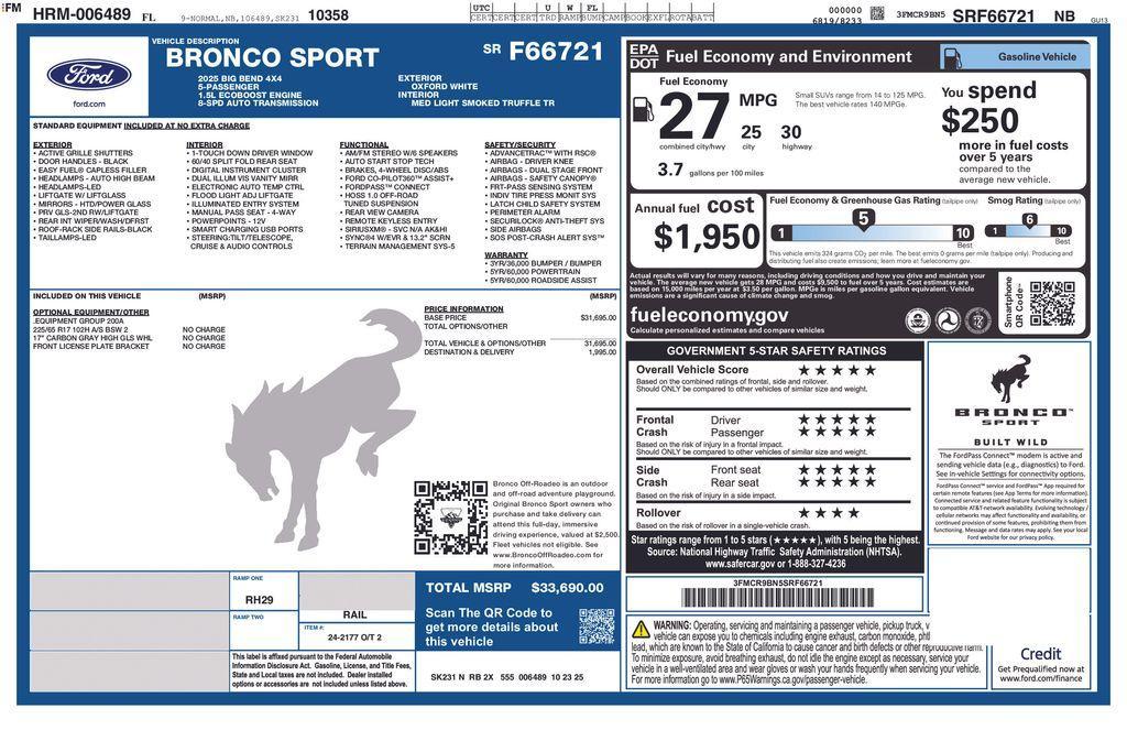 new 2025 Ford Bronco Sport car, priced at $29,484