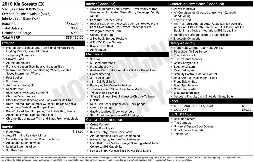 used 2018 Kia Sorento car, priced at $10,500