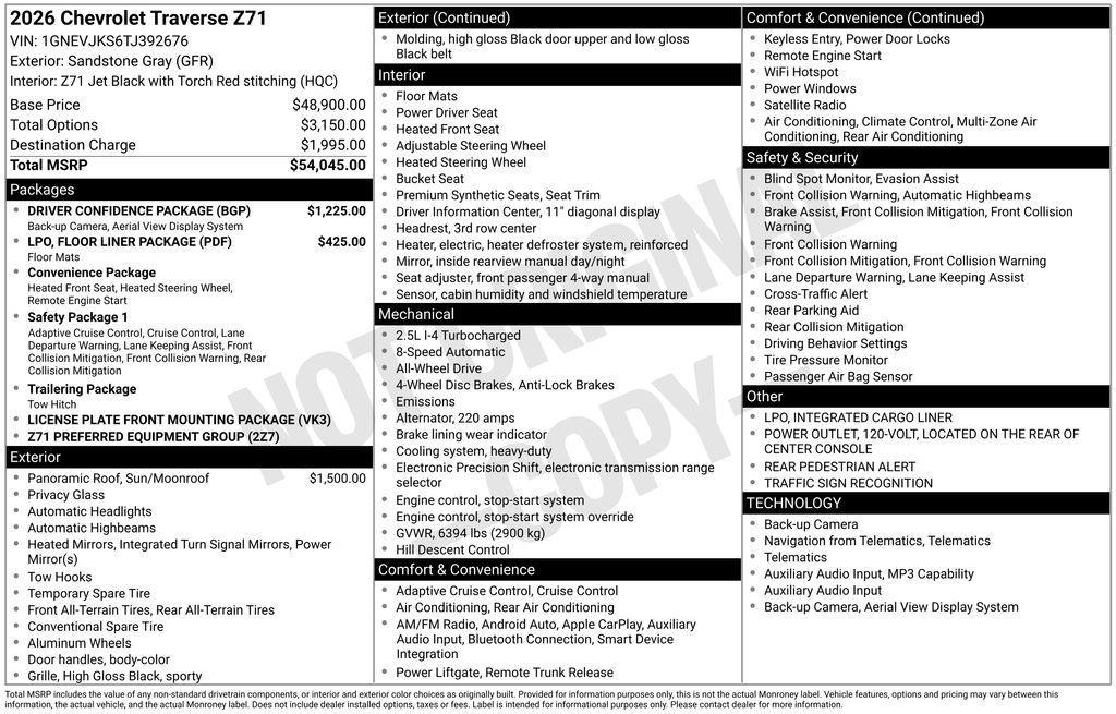new 2026 Chevrolet Traverse car, priced at $51,883