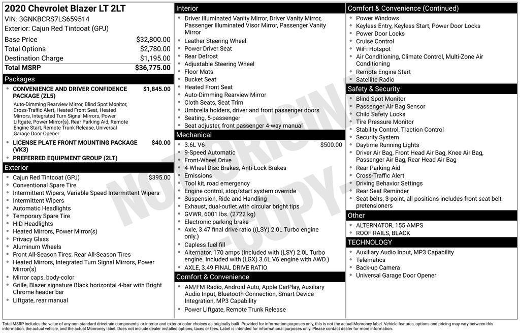 used 2020 Chevrolet Blazer car, priced at $15,545