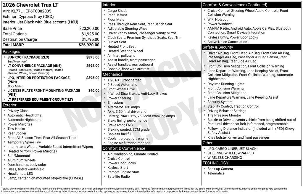 new 2026 Chevrolet Trax car, priced at $25,611