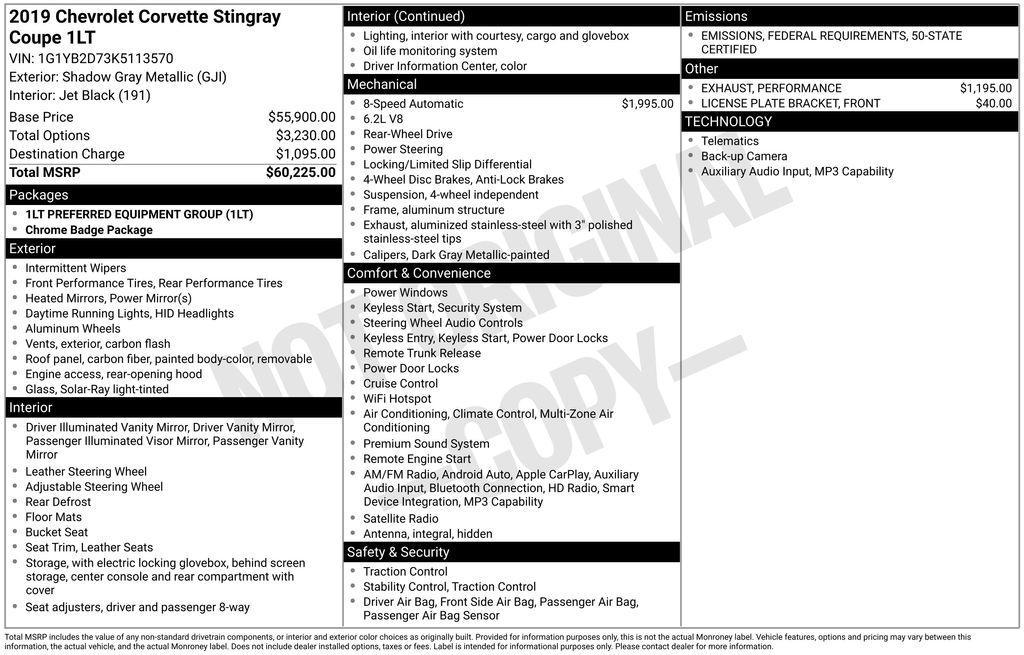 used 2019 Chevrolet Corvette car, priced at $38,690