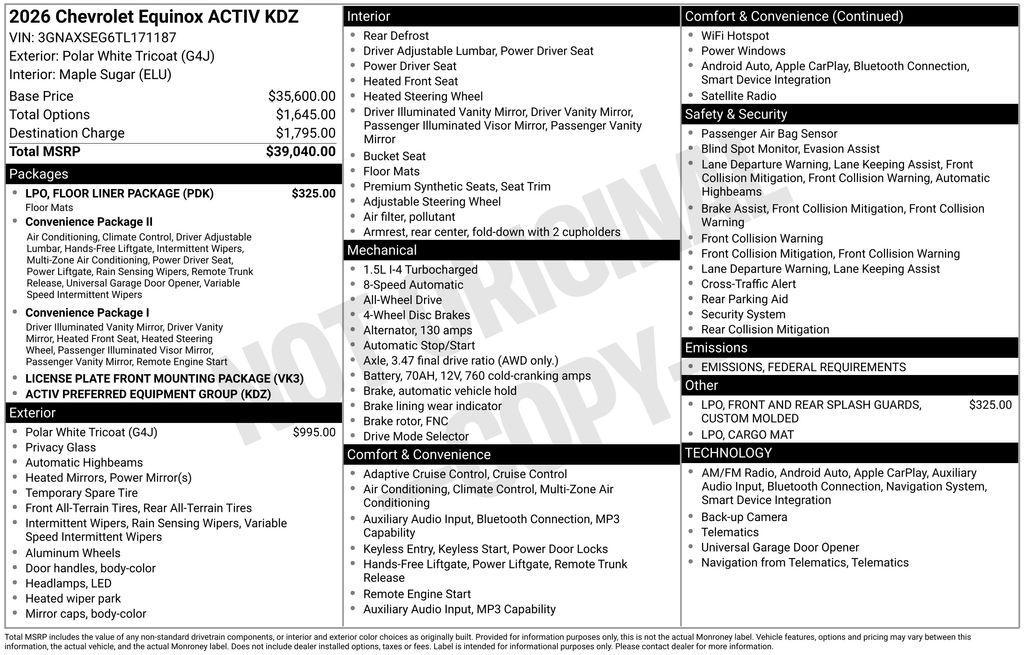 new 2026 Chevrolet Equinox car, priced at $35,758