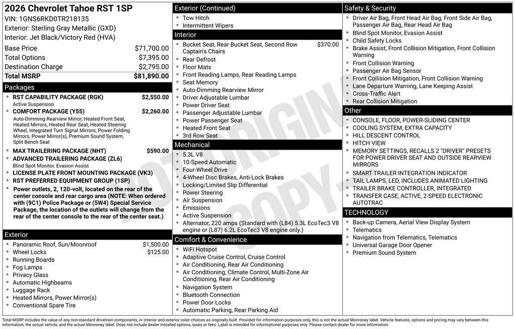new 2026 Chevrolet Tahoe car, priced at $81,765