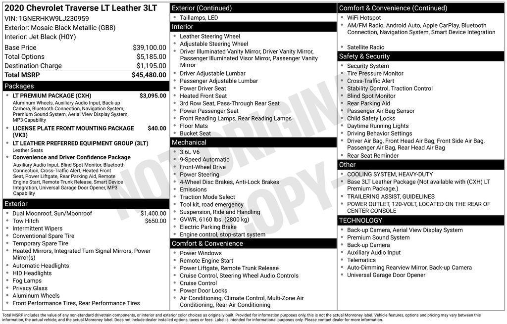 used 2020 Chevrolet Traverse car, priced at $22,798